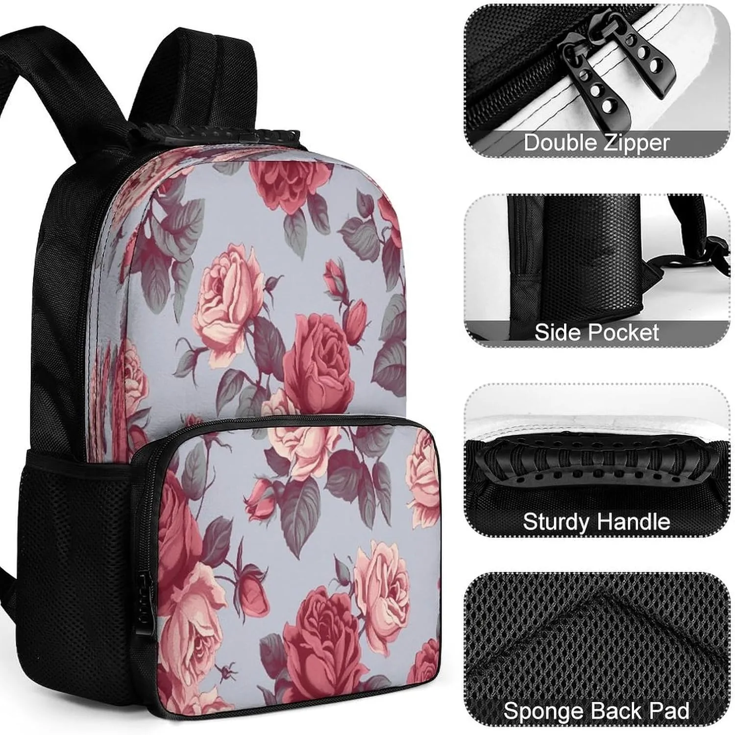 Backpacks Red Roses Floral Travel Bag Business Work Laptop Backpack