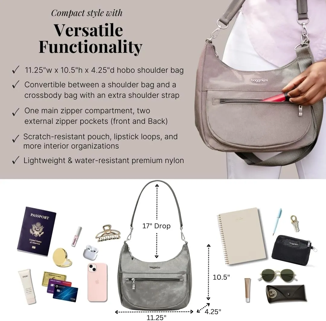 Baggallini Modern Pocket Half Moon 11"x10.5" Shoulder Women W/Replaceable Straps Converts to Crossbody Bag