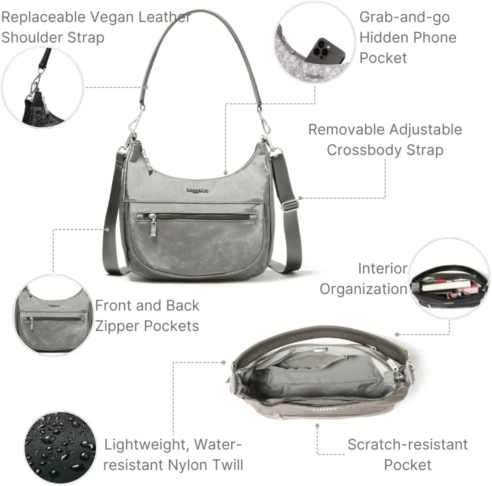Baggallini Modern Pocket Half Moon 11"x10.5" Shoulder Women W/Replaceable Straps Converts to Crossbody Bag