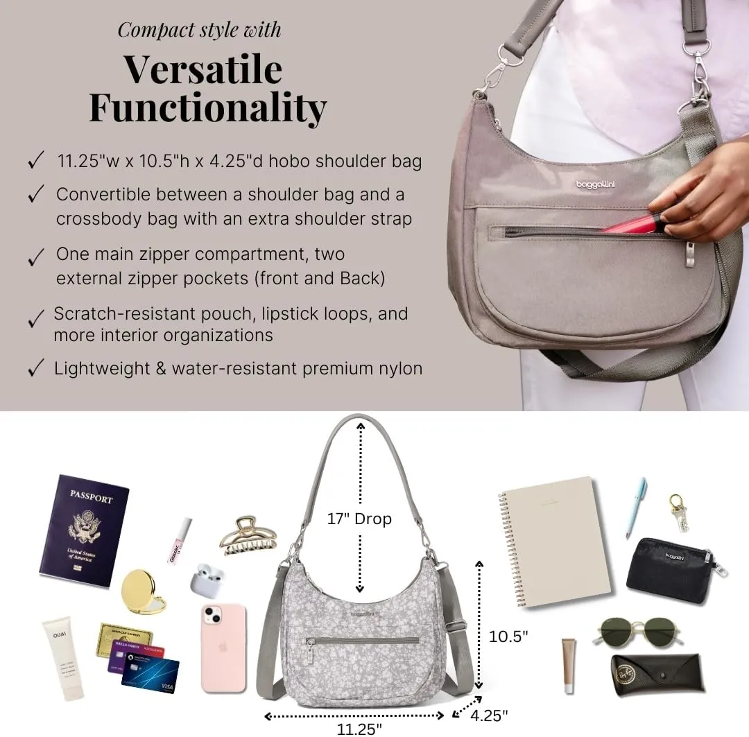 Baggallini Modern Pocket Half Moon 11"x10.5" Shoulder Women W/Replaceable Straps Converts to Crossbody Bag
