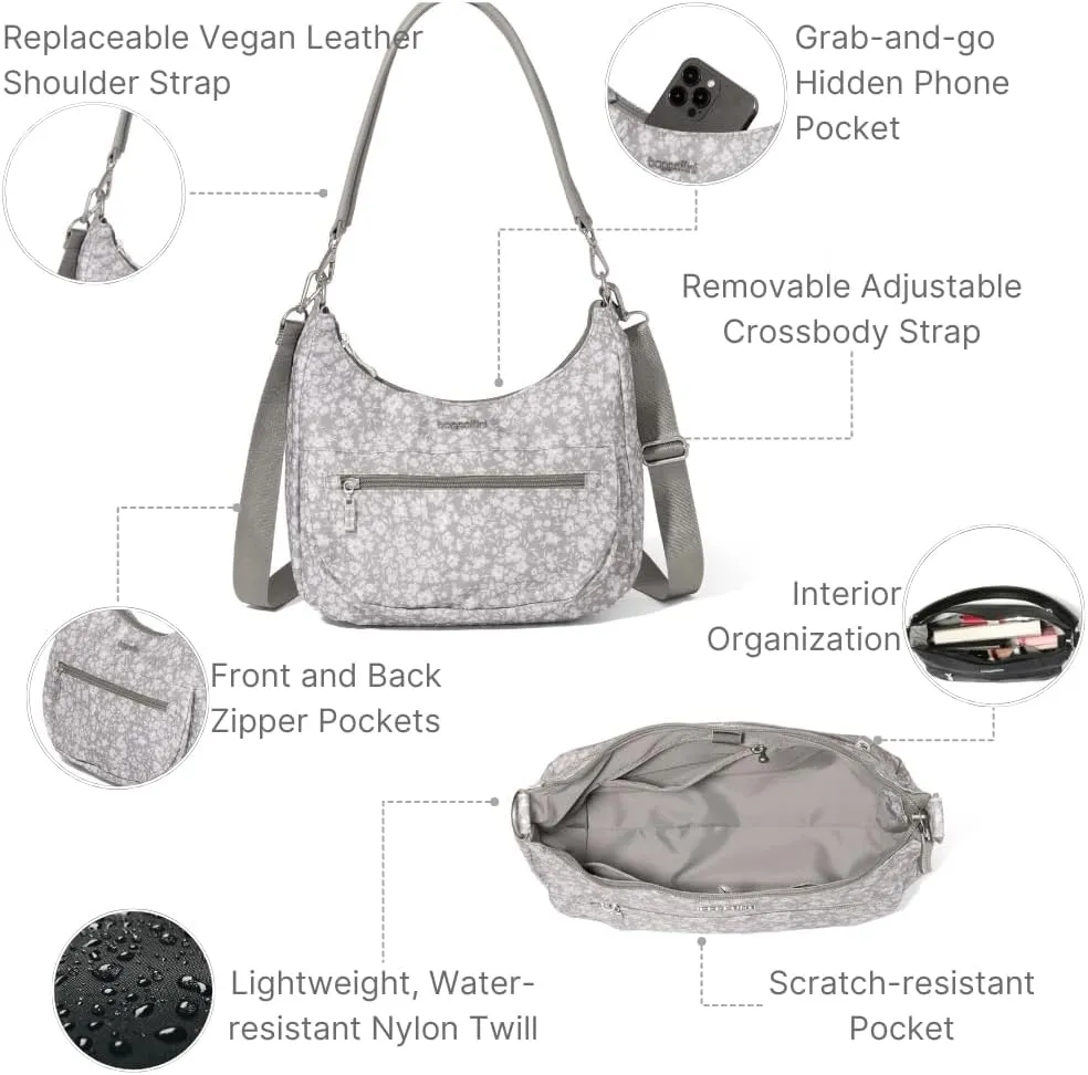 Baggallini Modern Pocket Half Moon 11"x10.5" Shoulder Women W/Replaceable Straps Converts to Crossbody Bag