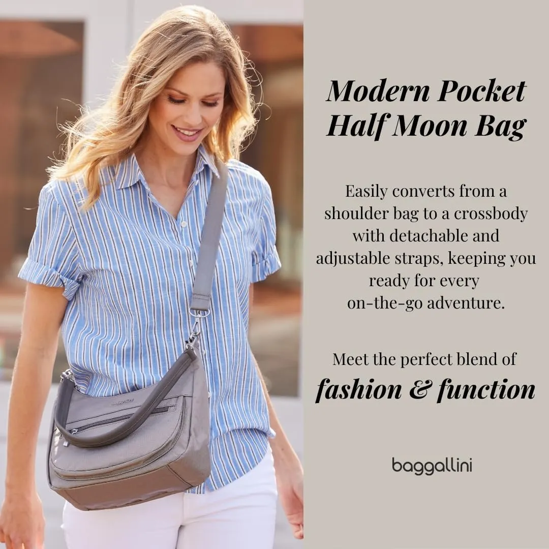 Baggallini Modern Pocket Half Moon 11"x10.5" Shoulder Women W/Replaceable Straps Converts to Crossbody Bag