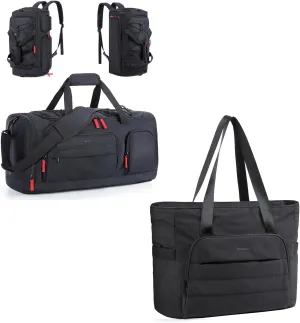 BAGSMART Gym Bag for Women & Men and Tote Bag for Women with Compartments and Yoga Mat Strap for Travel, Black