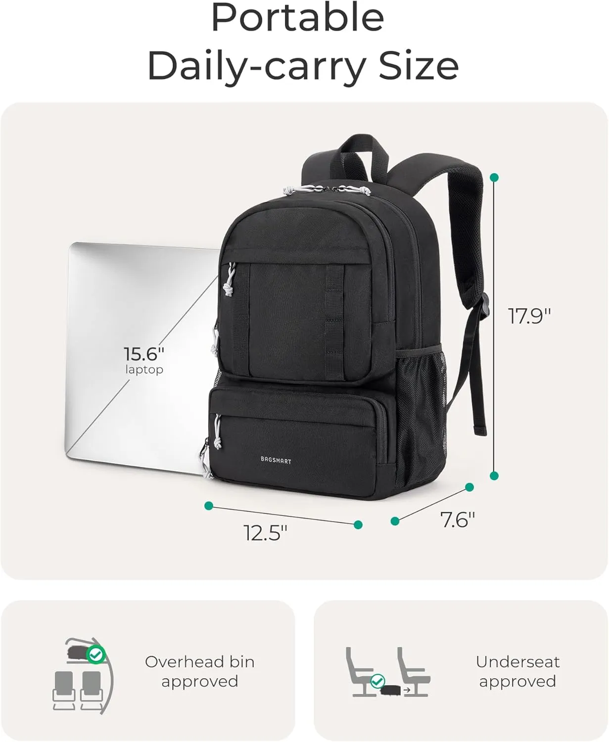 BAGSMART Laptop Backpack, College Backpack with 15.6" Laptop Sleeve, Ergonomic Travel Bookbag Daypack with Lightweight Multi-Compartment, Computer Backpacks for Men Women, Grey