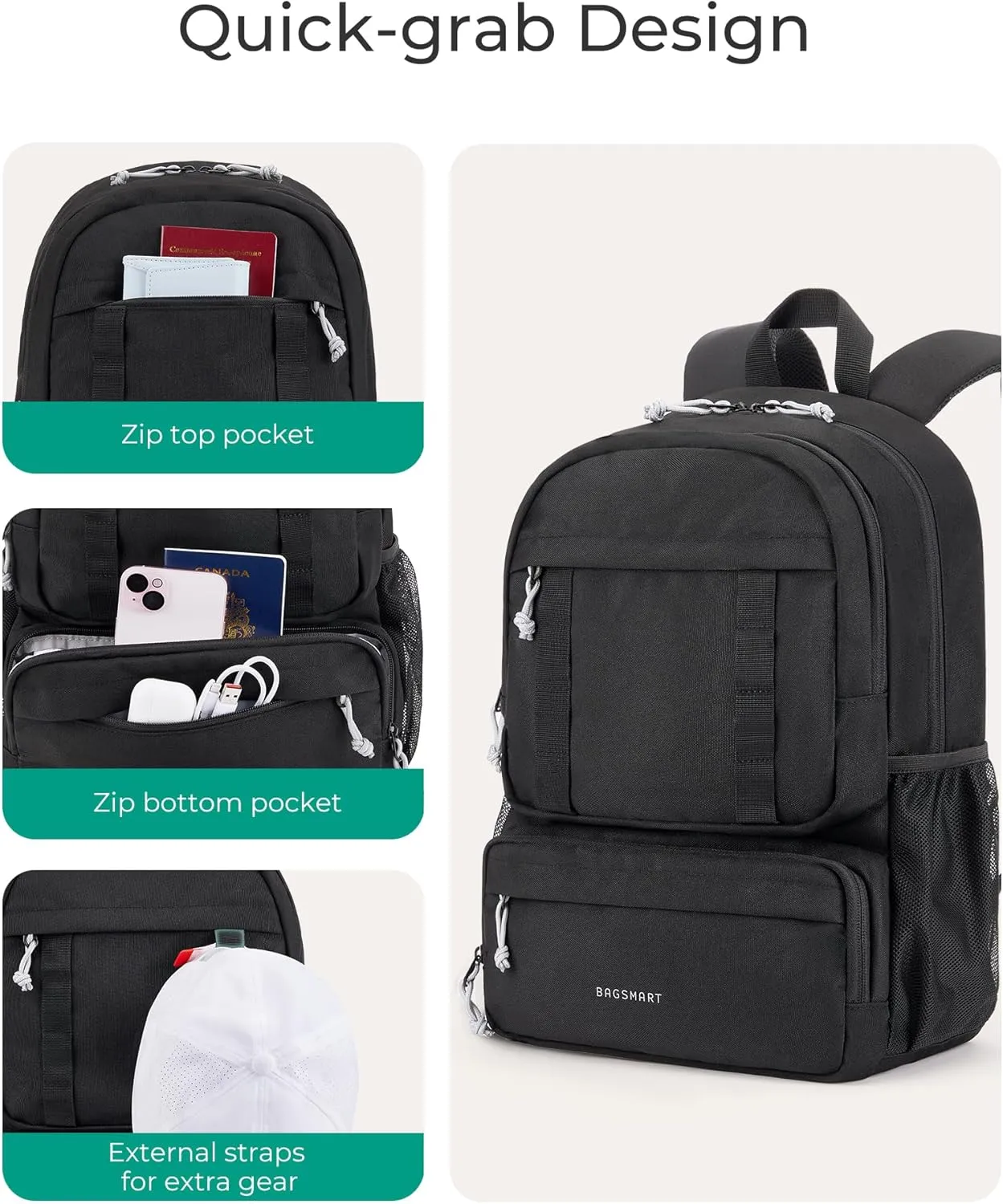 BAGSMART Laptop Backpack, College Backpack with 15.6" Laptop Sleeve, Ergonomic Travel Bookbag Daypack with Lightweight Multi-Compartment, Computer Backpacks for Men Women, Grey