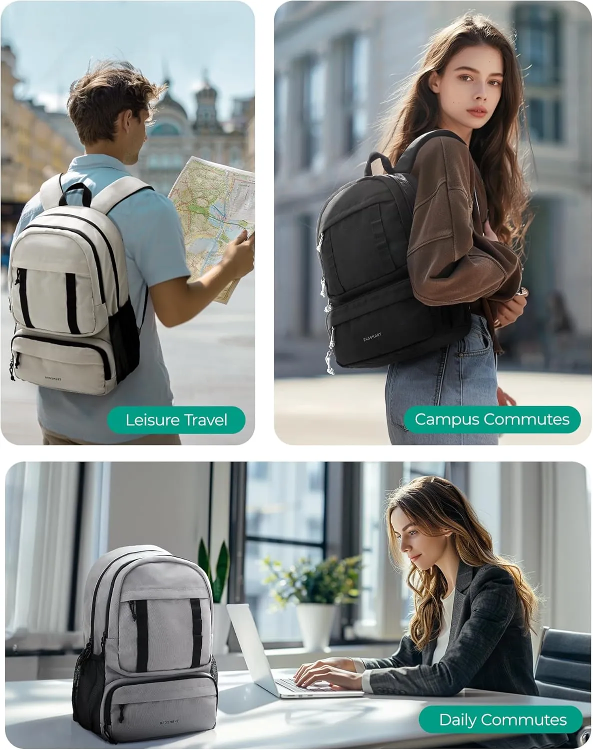 BAGSMART Laptop Backpack, College Backpack with 15.6" Laptop Sleeve, Ergonomic Travel Bookbag Daypack with Lightweight Multi-Compartment, Computer Backpacks for Men Women, Grey