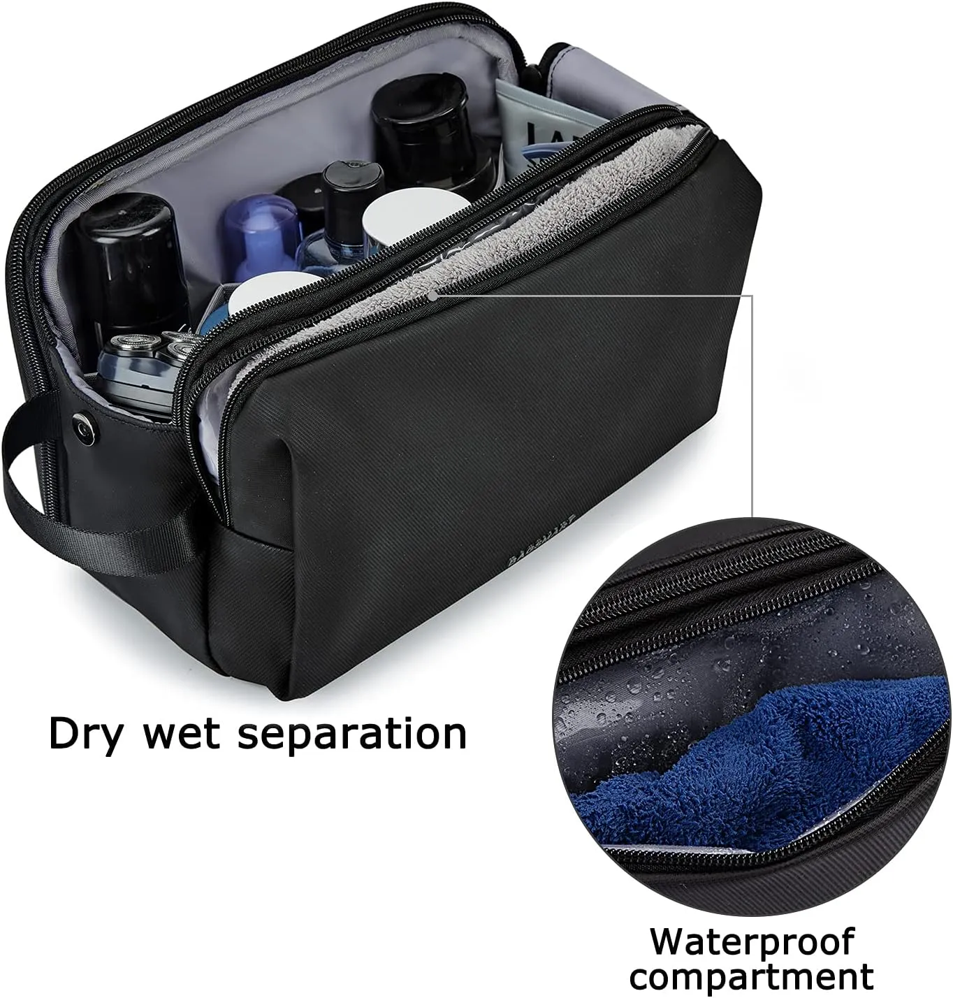 BAGSMART Toiletry Bag for Men, Travel Toiletry Organizer Dopp Kit Water-resistant Shaving Bag for Toiletries Accessories, Door Room Essentials,Black-large