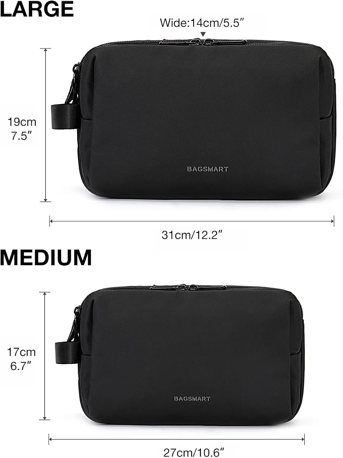 BAGSMART Toiletry Bag for Men, Travel Toiletry Organizer Dopp Kit Water-resistant Shaving Bag for Toiletries Accessories, Door Room Essentials,Black-large