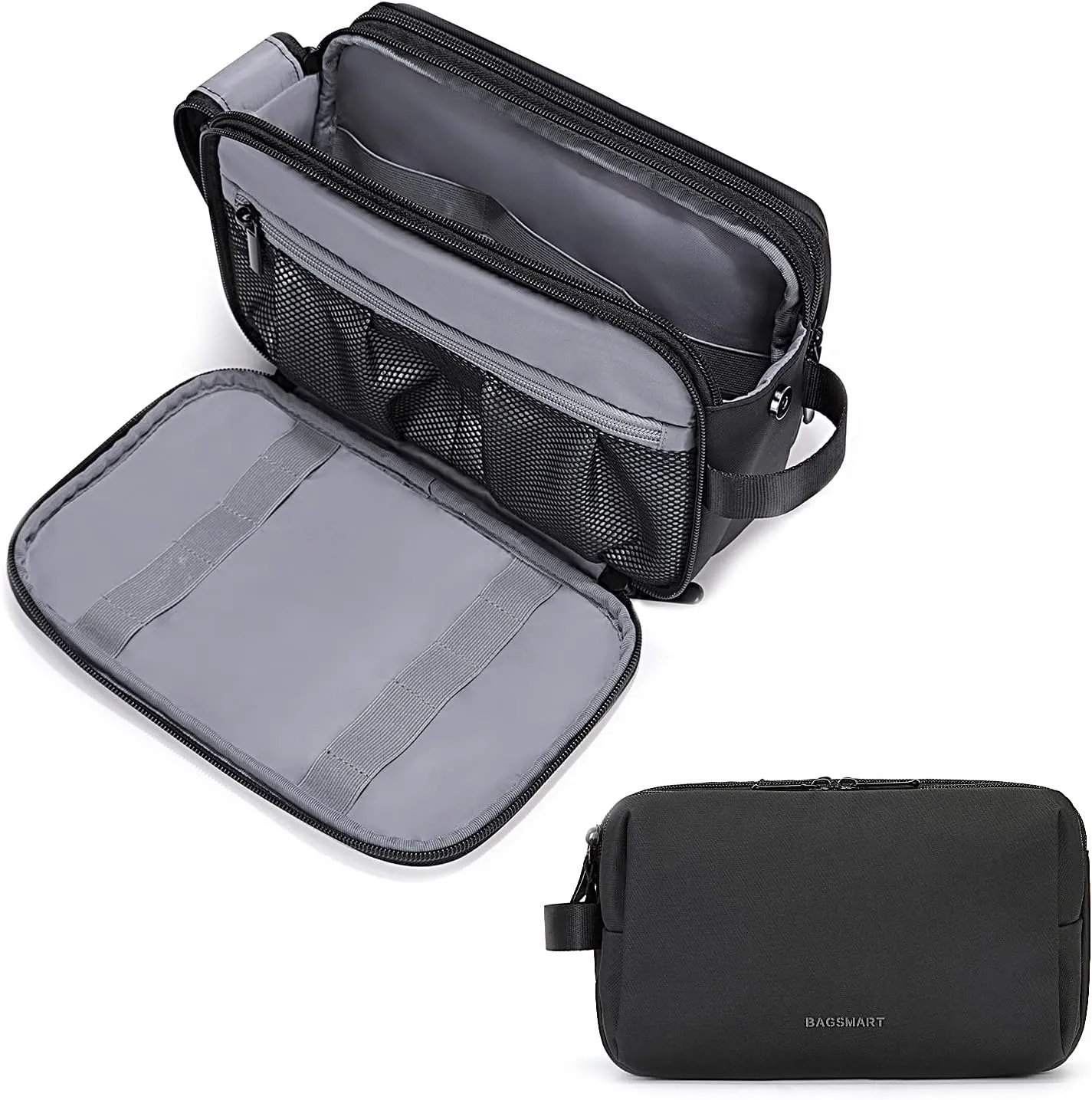 BAGSMART Toiletry Bag for Men, Travel Toiletry Organizer Dopp Kit Water-resistant Shaving Bag for Toiletries Accessories, Door Room Essentials,Black-large