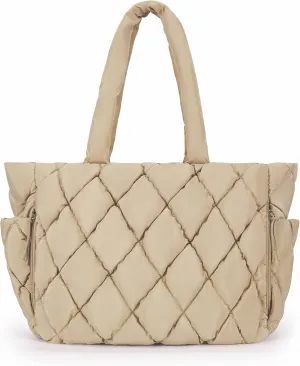 BAGSMART Tote Bag for Women, Quilted Puffer Tote Bag with Compartments, Shoulder Handbag Work Bag with Zipper for Travel