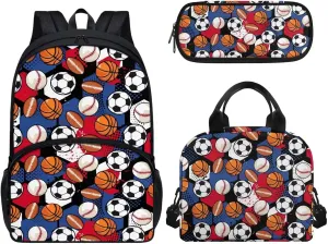 Ball Backpack for Kids, Boys Girls Young Student Bookpack with Lunch Box Pencil Case Kindergarten School Bookbag for Son Daughter Gift