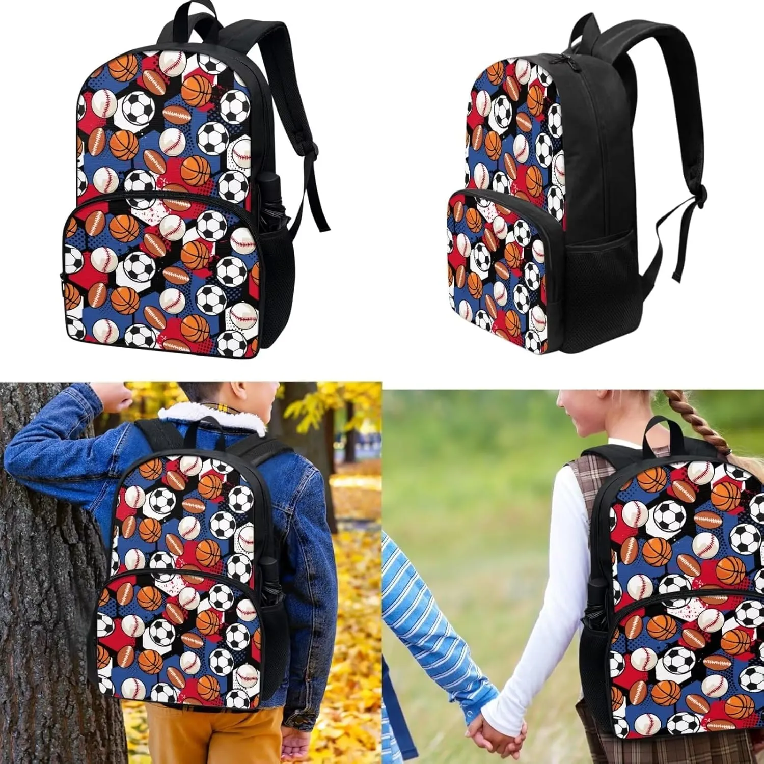 Ball Backpack for Kids, Boys Girls Young Student Bookpack with Lunch Box Pencil Case Kindergarten School Bookbag for Son Daughter Gift