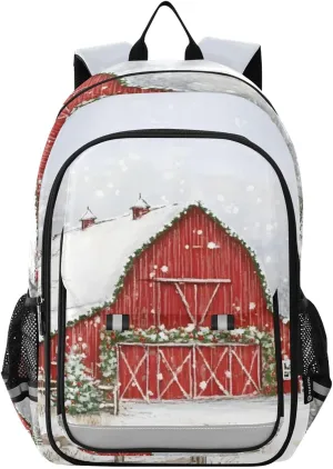Barn Windmill Winter Backpack for Women Men Travel Laptop Daypack Shoulder Bag Book Bag Daypack with Reflective Strip 12.9” × 17.7”