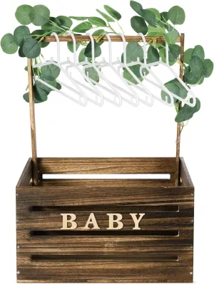 Barydat Large Wooden Baby Shower Crate Closet with Handle and Garland, 17.7inch Baby Shower Basket for Newborn Girl Boys Gifts Pregnancy New Parent(Dark Walnut)