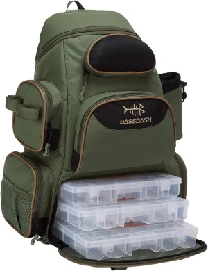BASSDASH Fishing Tackle Backpack Water Resistant Tactical Bag Soft Tackle Box with Rod Holder and Protective Rain Cover