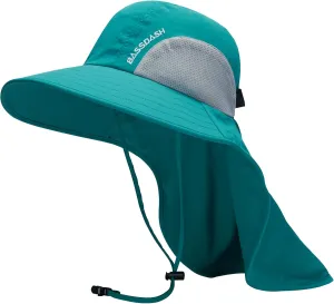 BASSDASH UPF 50  Unisex Water Resistant Wide Brim Sun Hat with Large Neck Flap Ponytail Fishing Hat for Men Women
