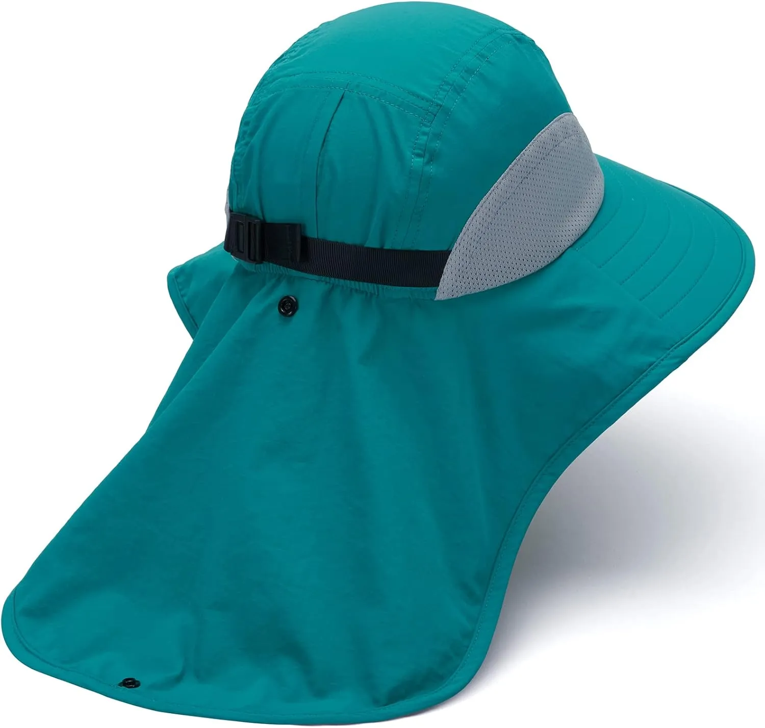 BASSDASH UPF 50  Unisex Water Resistant Wide Brim Sun Hat with Large Neck Flap Ponytail Fishing Hat for Men Women