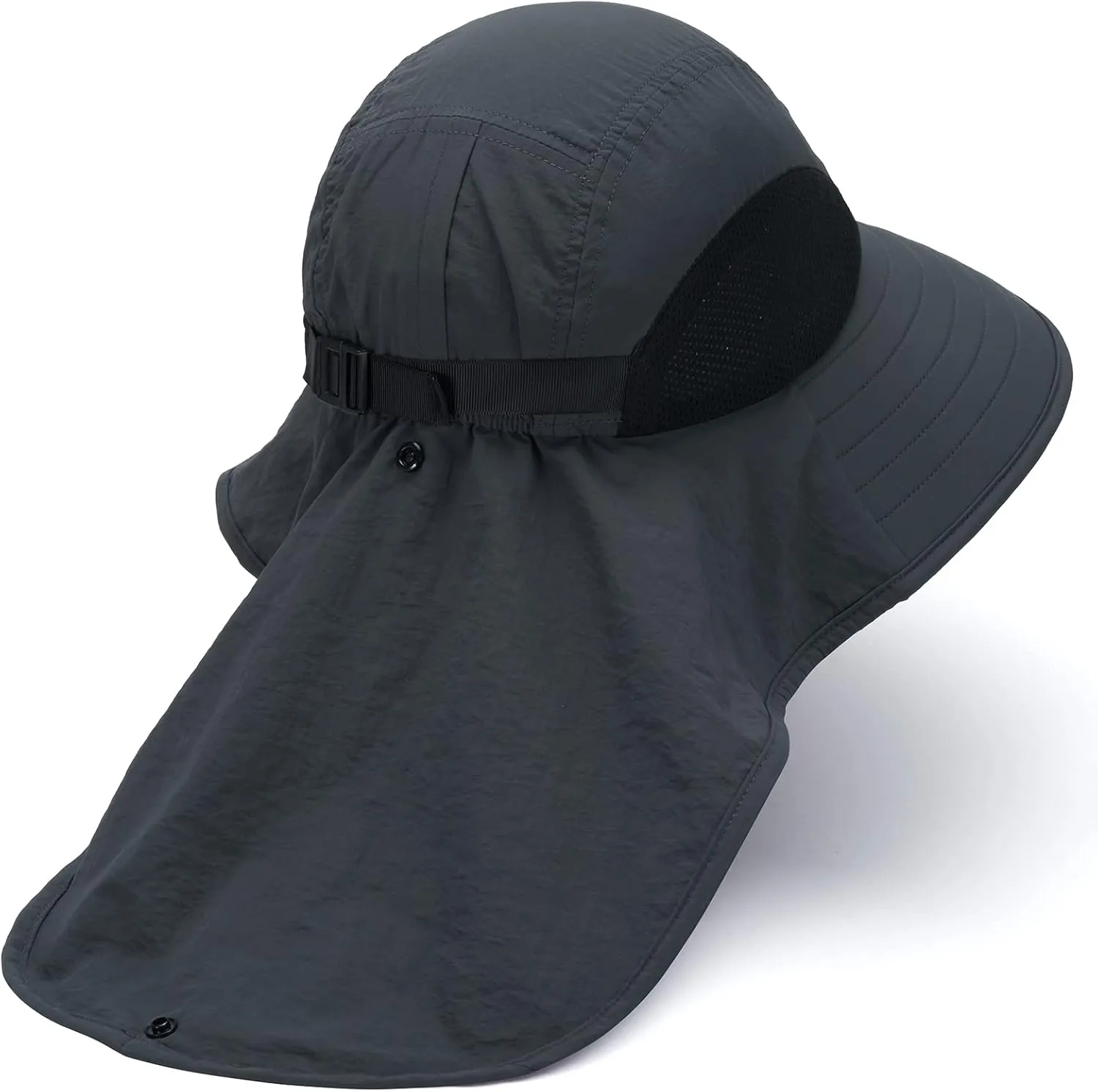 BASSDASH UPF 50  Unisex Water Resistant Wide Brim Sun Hat with Large Neck Flap Ponytail Fishing Hat for Men Women