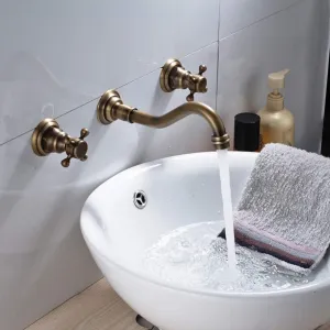 Bathroom Sink Taps Vintage Antique Brass Widespread Bathroom Sink Faucet Dual Handles 3 Holes Mixer Tap Wall Mount Tub Faucet Mixer Tap