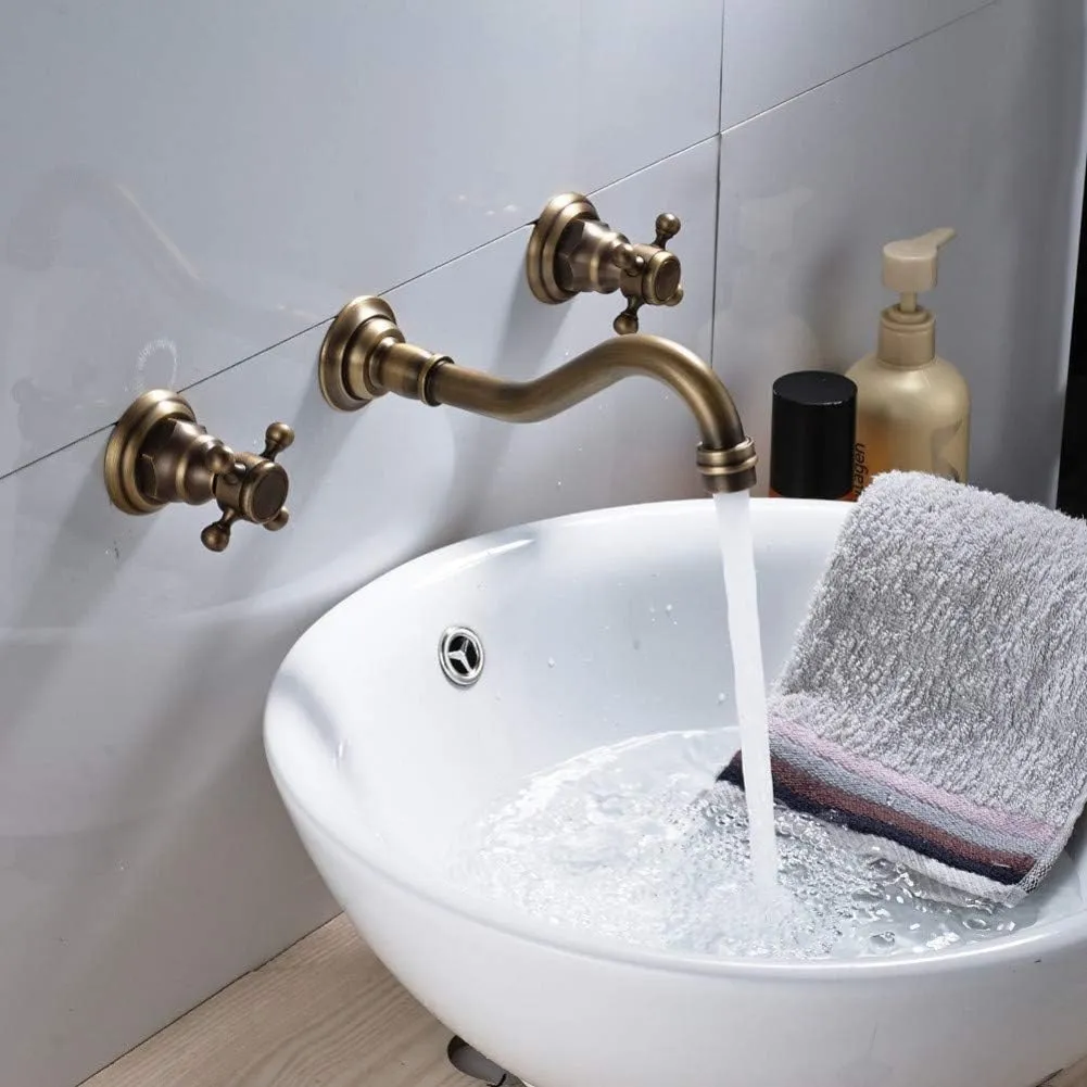 Bathroom Sink Taps Vintage Antique Brass Widespread Bathroom Sink Faucet Dual Handles 3 Holes Mixer Tap Wall Mount Tub Faucet Mixer Tap