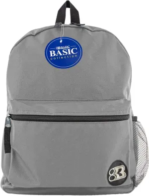 BAZIC School Backpack 16" Gray, Lightweight School Bag Padded Back & Adjustable Strap for Students, Travel Bag Fit A4 Notebook, 12-Pack