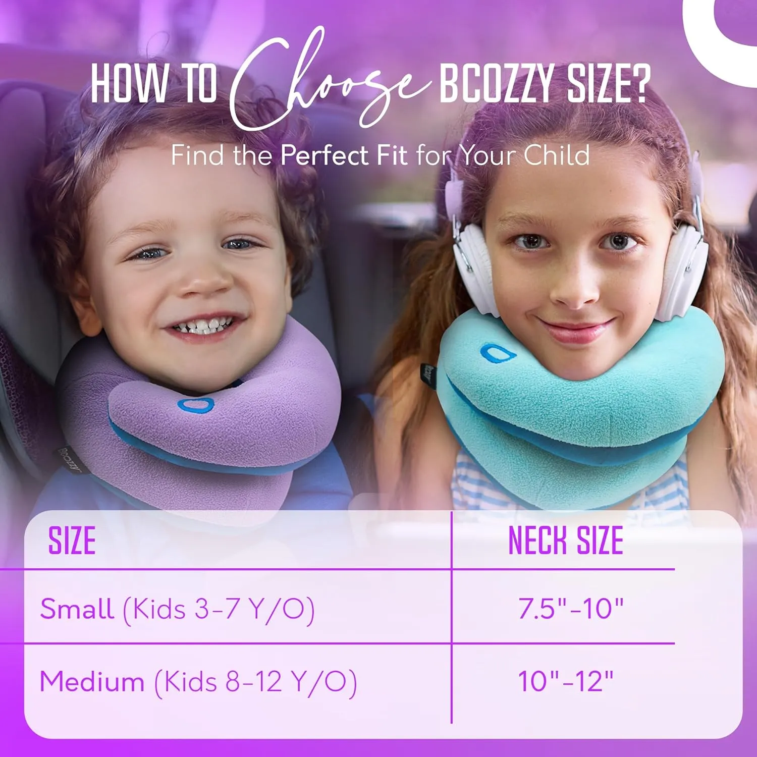 BCOZZY Kids Travel Neck Pillow (8-12 Y/O) – Patented Soft Child Pillow for Head & Chin Support in Car, Airplane, and Road Trip Sleeping. Adjustable Size. Carry Bag. Fully Washable. Medium, Pink