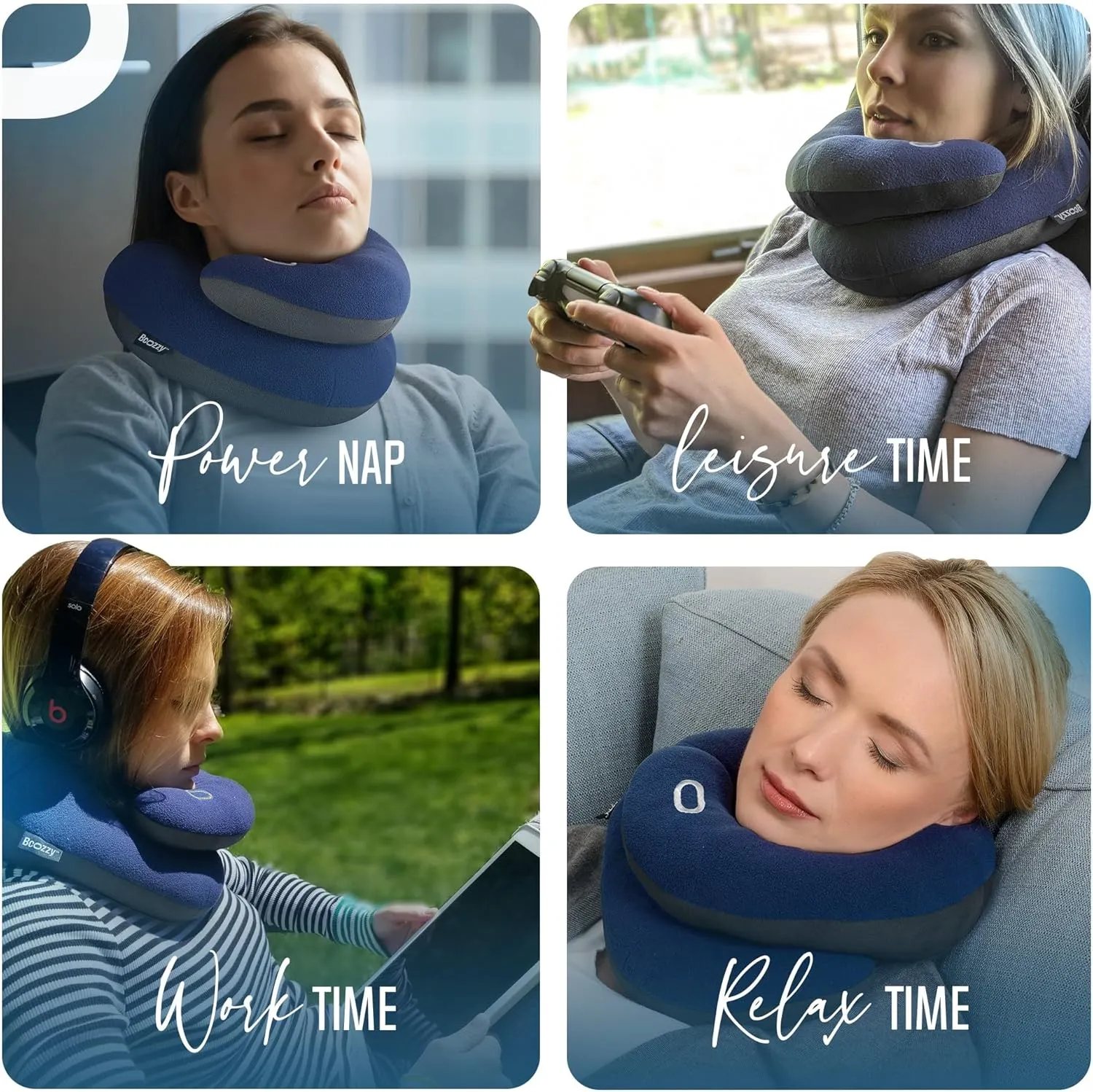 BCOZZY Travel Neck Pillow for Airplane – Patented Double Support for Head, Neck, and Chin. Best for Long Flights, Plane Sleeping, and Car Rides. Adjustable Size. Fully Washable. Carry Bag. Large, Gray