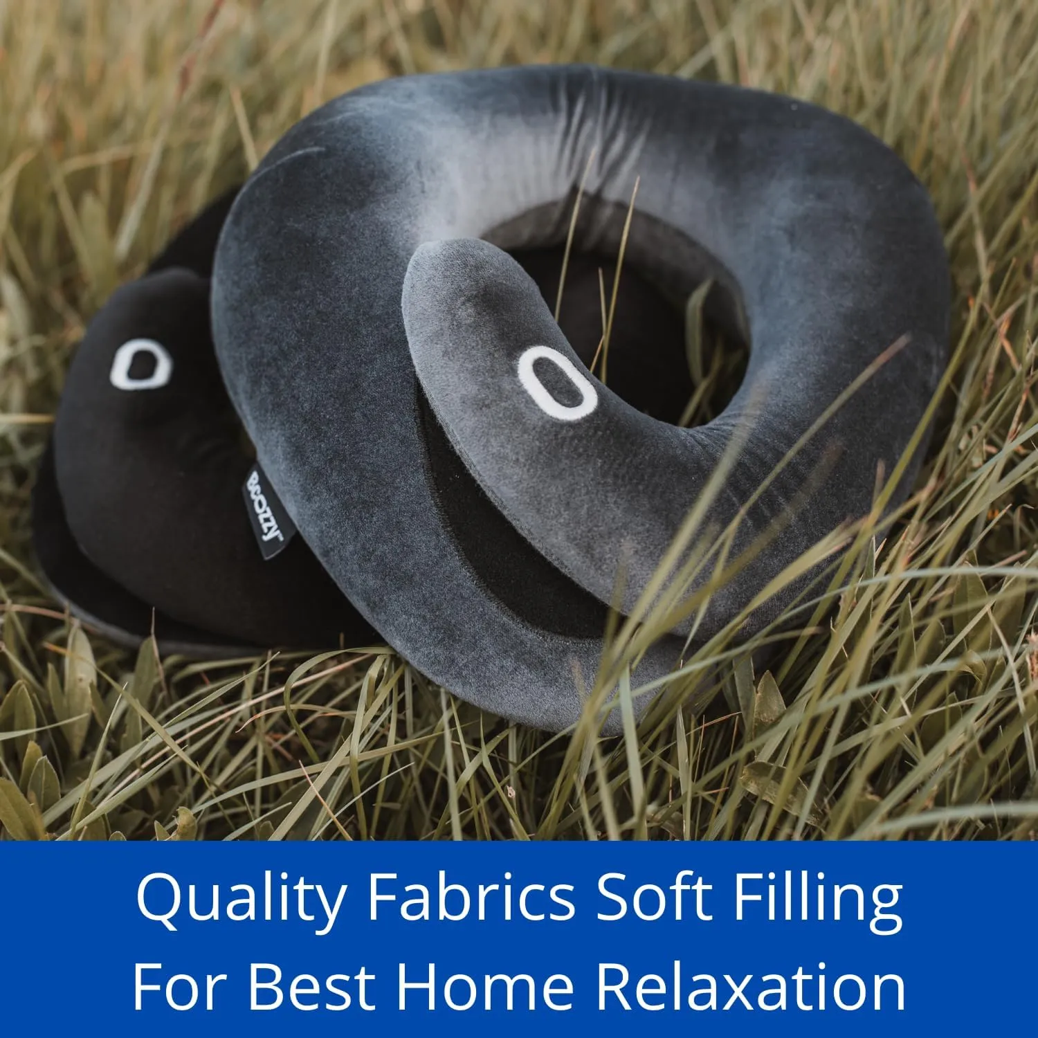 BCOZZY Travel Neck Pillow for Airplane – Patented Flat-Back Design with Ultra-Soft Velour – Adjustable Head, Neck & Chin Support – Best for Long Flights, Plane Sleeping – Washable – Large, Navy