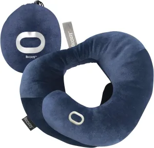 BCOZZY Travel Neck Pillow for Airplane – Patented Flat-Back Design with Ultra-Soft Velour – Adjustable Head, Neck & Chin Support – Best for Long Flights, Plane Sleeping – Washable – Large, Navy