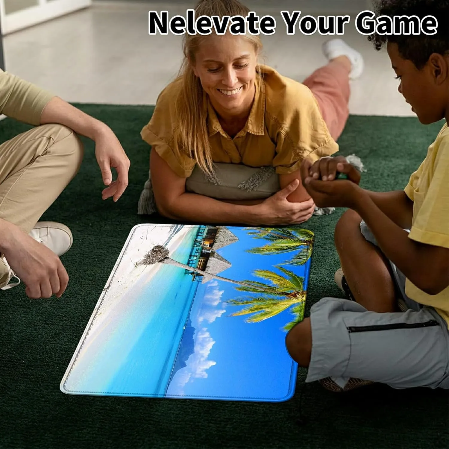 Beach with Palm Trees Card Mat for MTG & TCG Playmat Mouse Pad,23.6" x 13.8" Game Mat Trading Card Game Playmats Table Mat Perfect for Card Games Video Games Computer Office