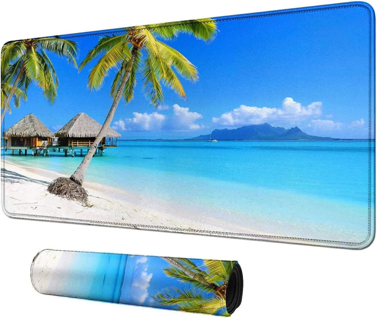 Beach with Palm Trees Card Mat for MTG & TCG Playmat Mouse Pad,23.6" x 13.8" Game Mat Trading Card Game Playmats Table Mat Perfect for Card Games Video Games Computer Office