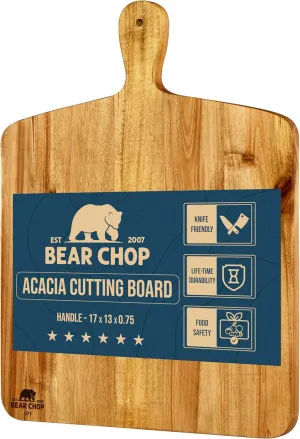 Bearchop Acacia Wood Cutting Boards with Handle,[17" x 13" x 0.75"] Large Wooden Charcuterie Board with for Serving Food, Decorative Wooden Serving Board for kitchen, Cheese Board for Display