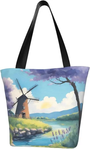 beautiful river windmill Fashionable shoulder handbag, women's crossbody shoulder bag, suitable for weekend travel shopping shoulder bag