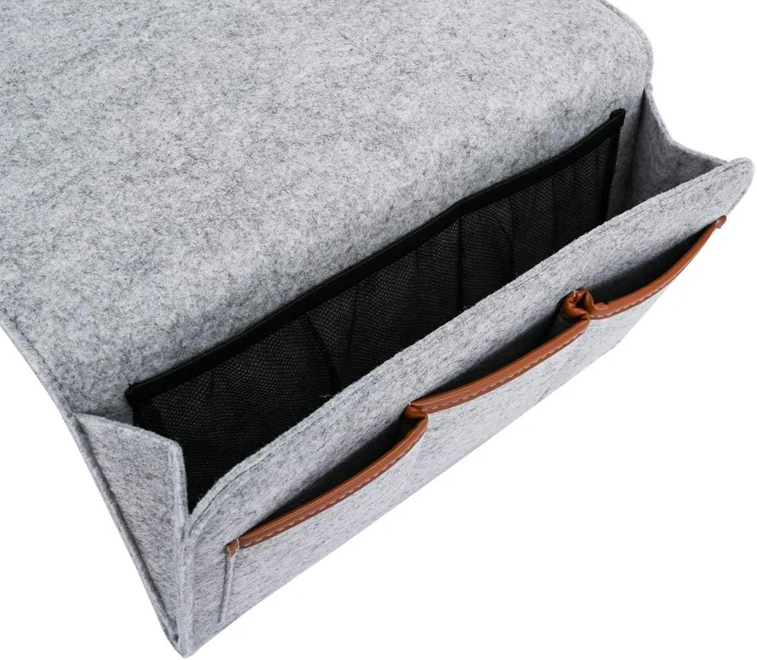 Bedside Caddy, 6 Pockets Large Size Bedside Storage Organizer Bedside Organizer Caddy for Magazine Remotes Phone (13.4'' x 18.1'', Light Grey)