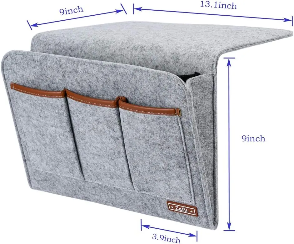 Bedside Caddy, 6 Pockets Large Size Bedside Storage Organizer Bedside Organizer Caddy for Magazine Remotes Phone (13.4'' x 18.1'', Light Grey)