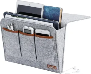 Bedside Caddy, 6 Pockets Large Size Bedside Storage Organizer Bedside Organizer Caddy for Magazine Remotes Phone (13.4'' x 18.1'', Light Grey)