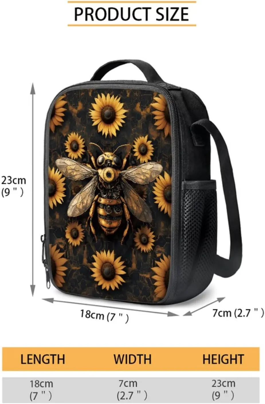 Bee Sunflower Printed Backpacks for School Boys, Large Capacity Bookbag with Lunch Box Water Bottle Sleeve Pencil Case 4 In 1 Elementary School Bag Set, Back to School Daycare Bags Satchel