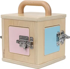 Beech Wooden Lock Box with 4 Different Doors & Various Lock Mechanisms Helps Develop Probelm Solving Skills,Montessori Wooden Educational Toy,Learning Fine Motor Skills Activity Board for 1  Years