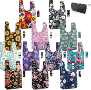 BeeGreen Flower Tote Bag Large Reusable Grocery Bags Foldable Shopping Bags 12 Pack Heavy Duty Tote Bag Cute Gifts Cloth Bags With Handles Groceries Bags with Handles Lightweight