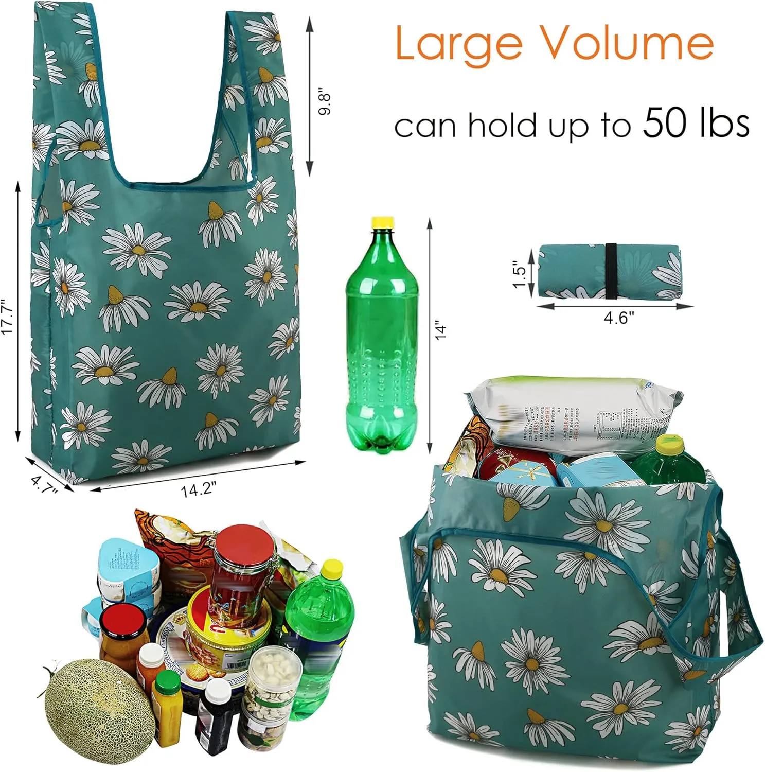 BeeGreen Flower Tote Bag Large Reusable Grocery Bags Foldable Shopping Bags 12 Pack Heavy Duty Tote Bag Cute Gifts Cloth Bags With Handles Groceries Bags with Handles Lightweight