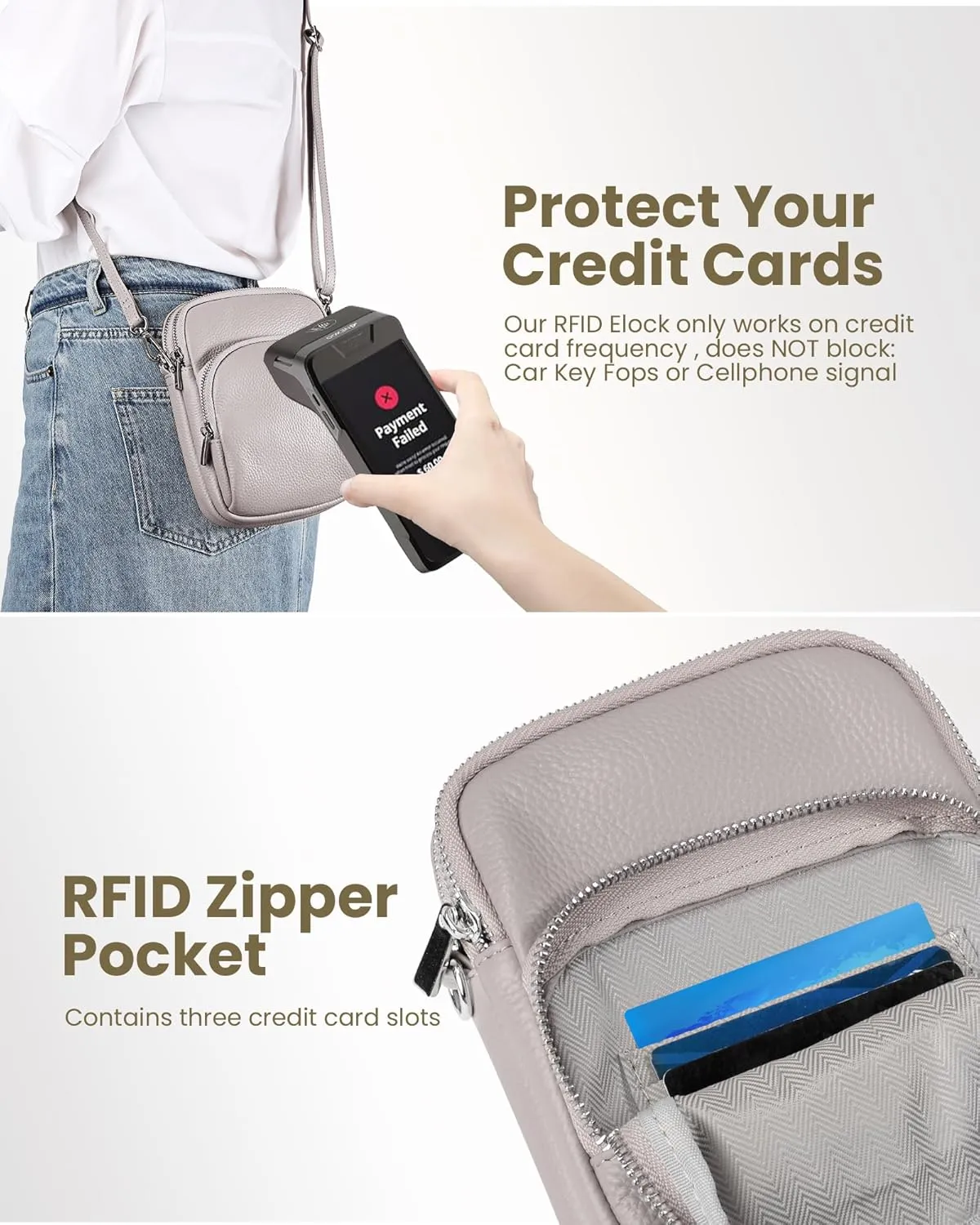 befen Small Genuine Leather Crossbody Bag for Women Trendy Crossbody Purses with RFID Blocking Card Slots