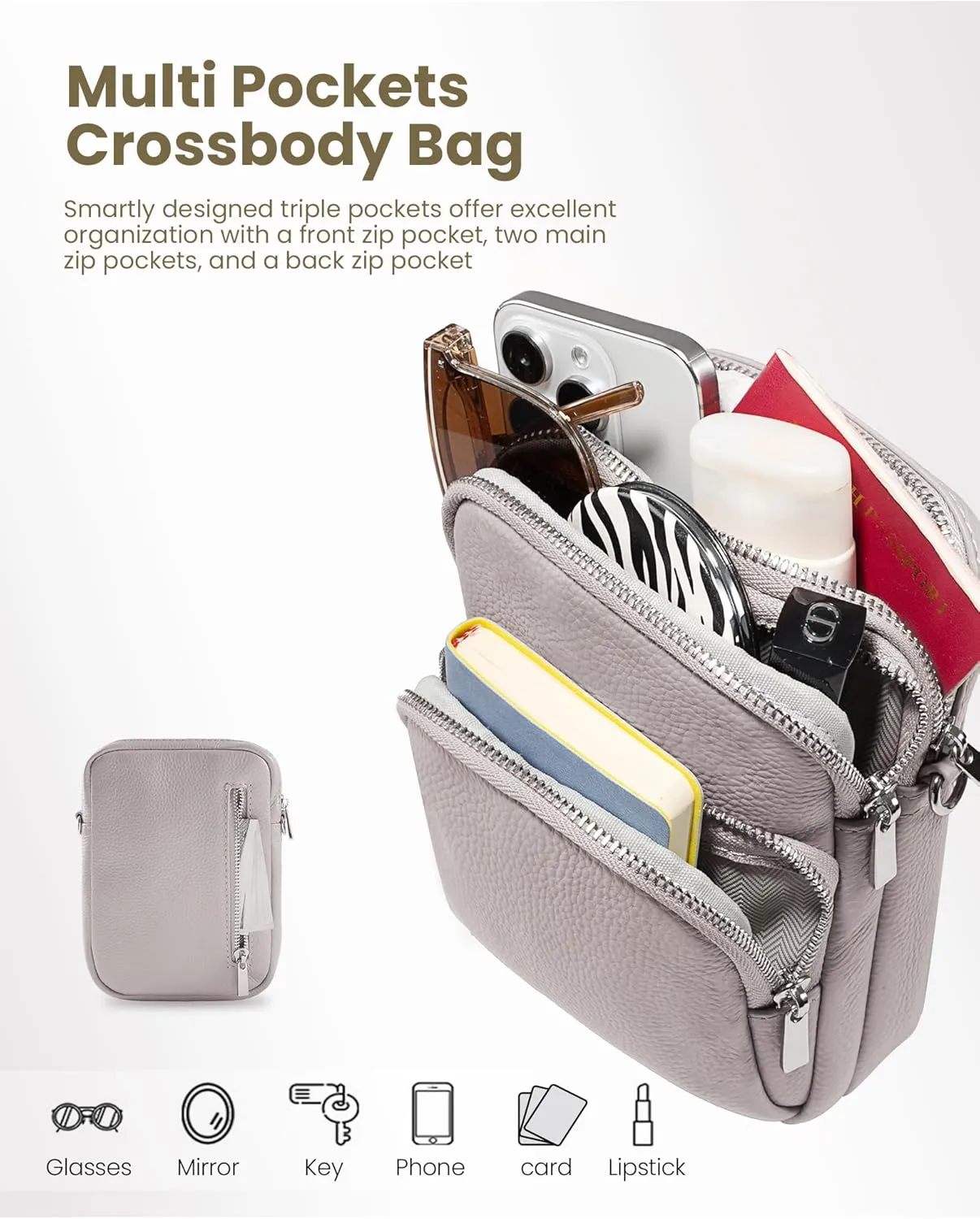 befen Small Genuine Leather Crossbody Bag for Women Trendy Crossbody Purses with RFID Blocking Card Slots