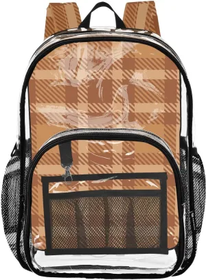 Beige Glen Clear Backpack Plaid PVC Transparent Backpack with Reinforced Straps for Women Men ，12L Large See Through Bookbag for School Work Sport Travel