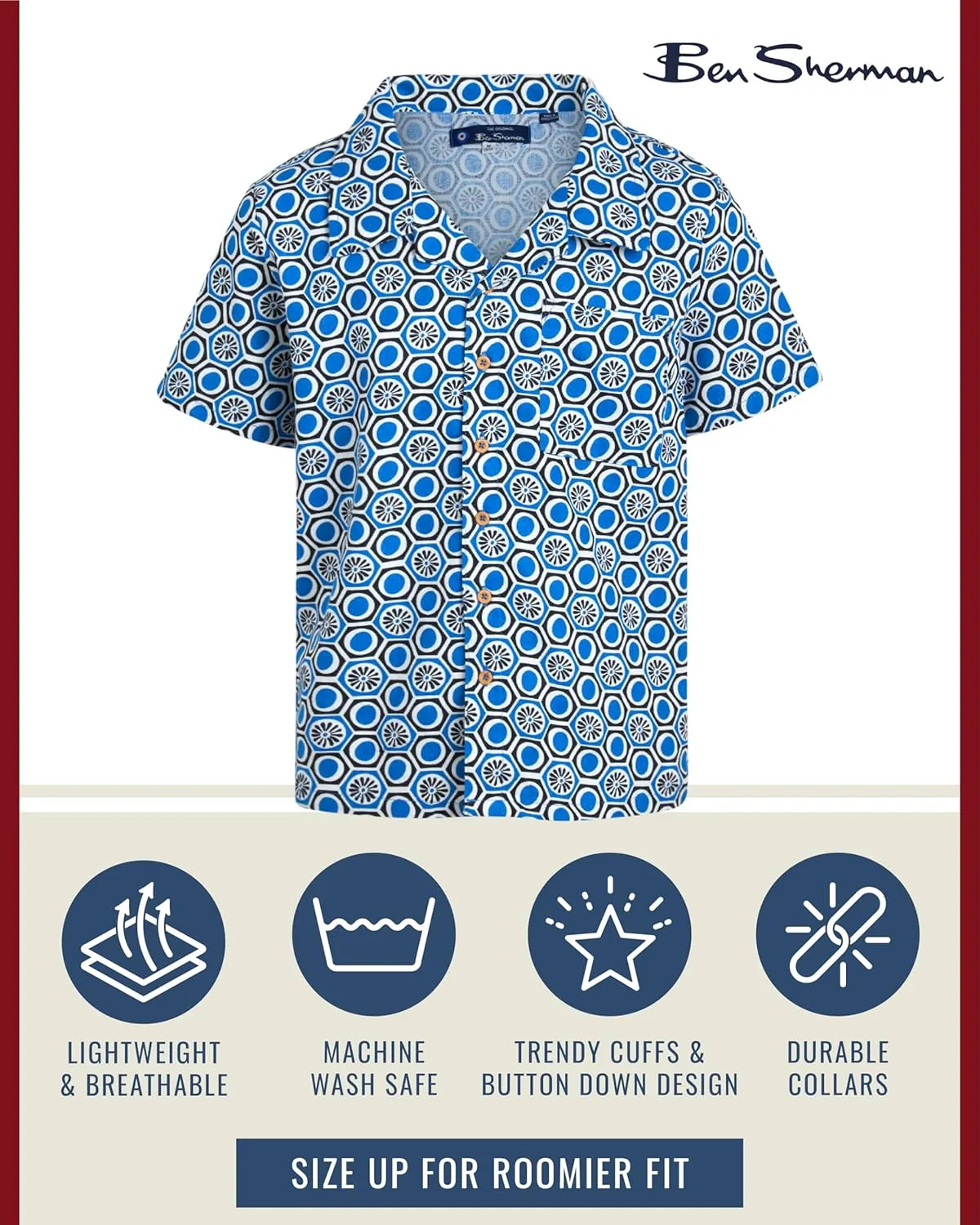 Ben Sherman Boys' Linen Shirt - Casual Short Sleeve Button Down Collared Shirt (Size: 8-18)
