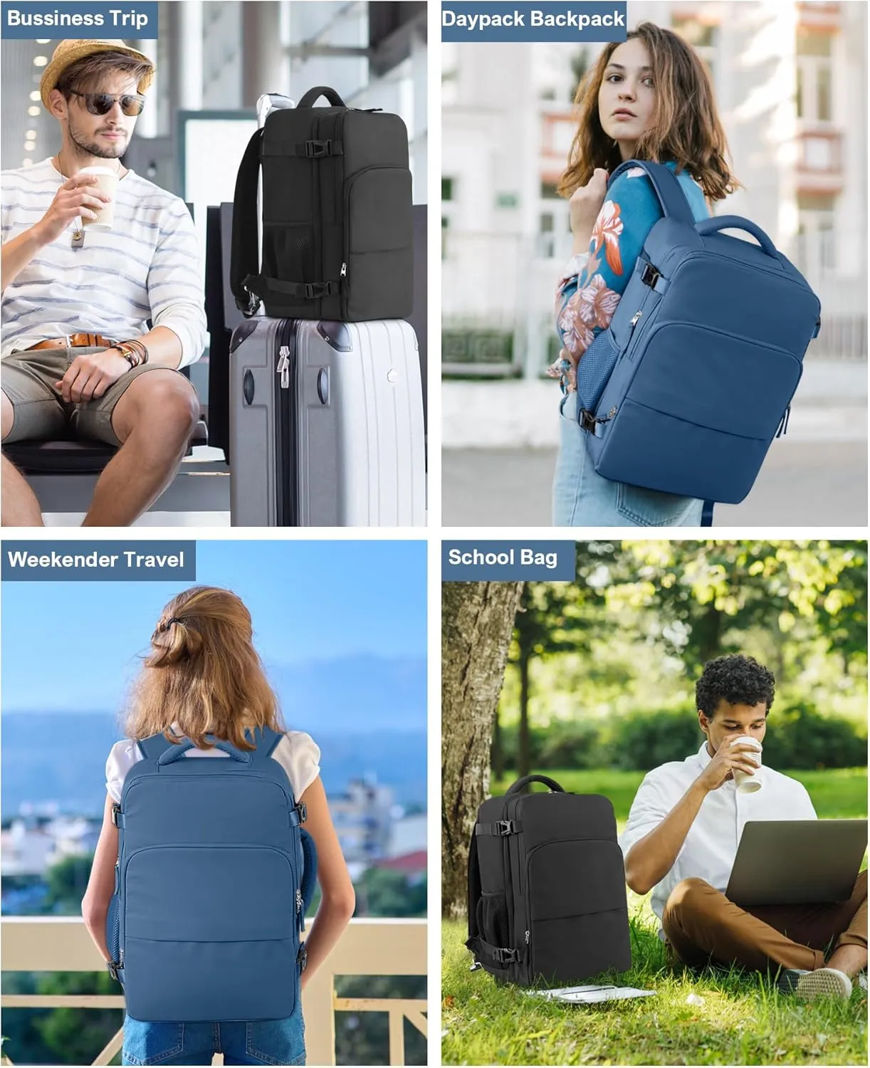 Beraliy Travel Backpack, Carry On Luggage, Personal Item Bag for Airlines, Lightweight Hiking Backpack, Laptop Backpack, College Work Gym Weekender Bag Men Women,Dark Blue