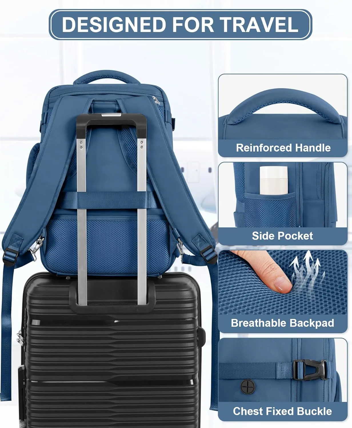 Beraliy Travel Backpack, Carry On Luggage, Personal Item Bag for Airlines, Lightweight Hiking Backpack, Laptop Backpack, College Work Gym Weekender Bag Men Women,Dark Blue