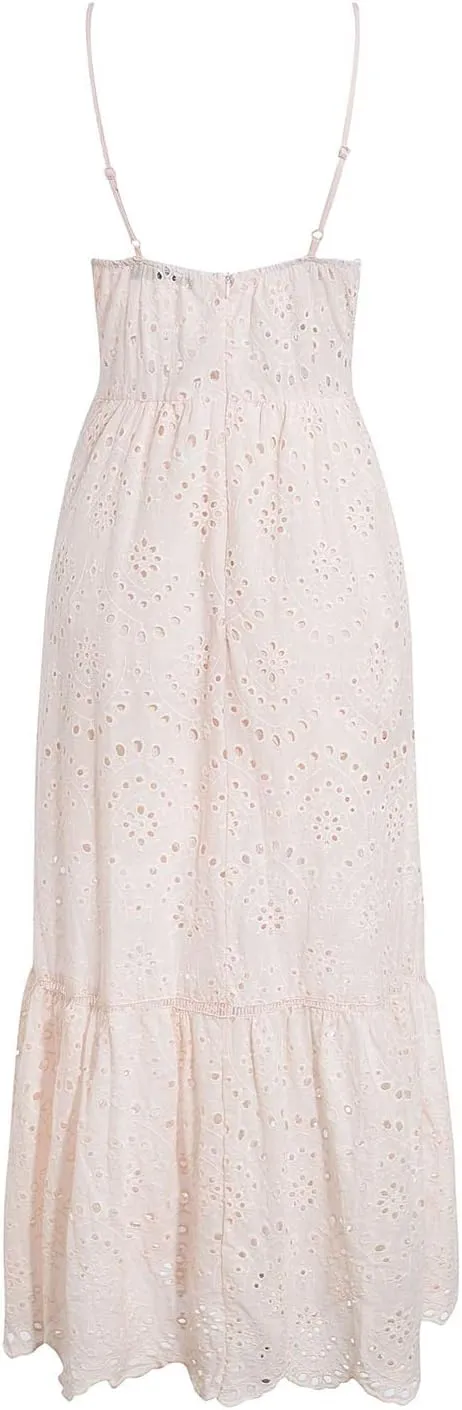 BerryGo Women's Embroidery Pearl Button Down Dress V Neck Spaghetti Strap Maxi Dress