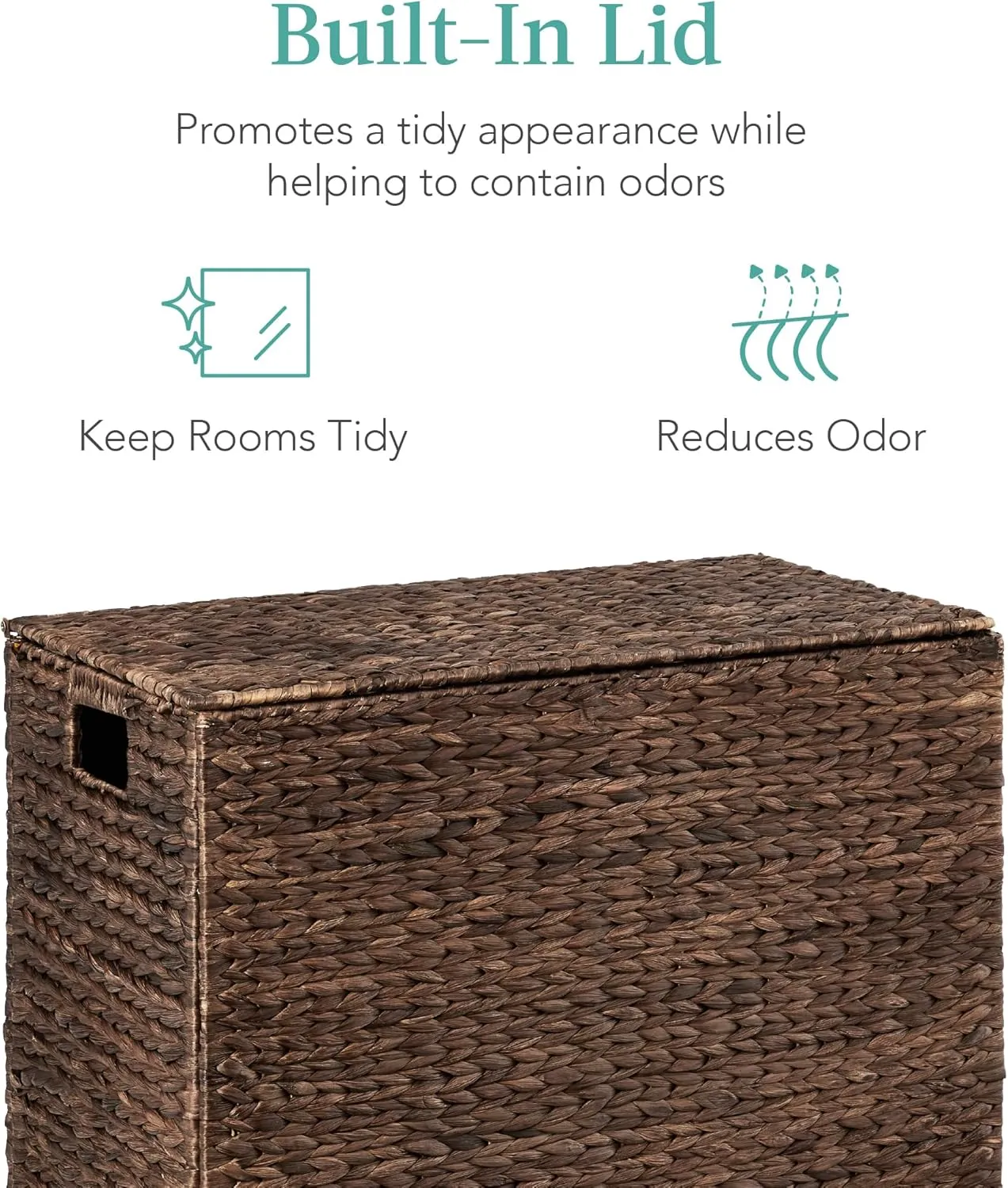 Best Choice Products Large Double Laundry Hamper with Lid, Natural Handwoven Water Hyacinth, 2 Sections w/ 2 Machine Washable Linen Liner Bags, Portable, Handles - Espresso