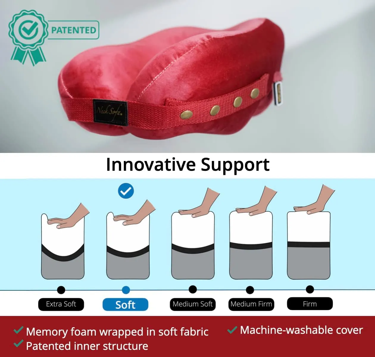 Best Supportive Chiropractor Recommended Neck Pillow, Pain Relief, Memory Foam, Lumbar Support Pillow, Burgundy