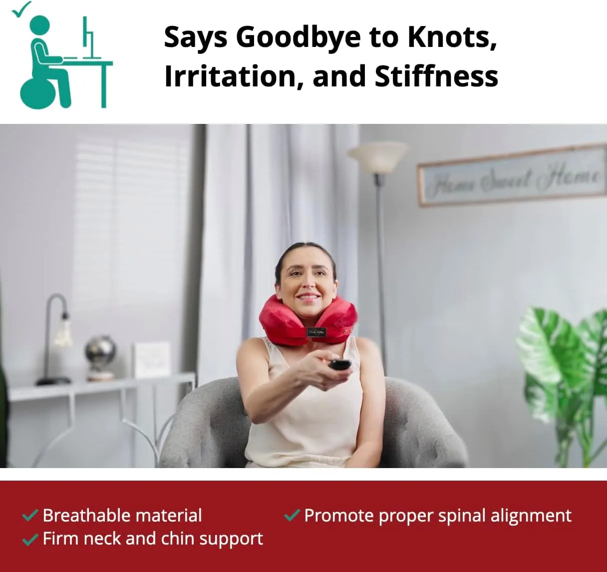 Best Supportive Chiropractor Recommended Neck Pillow, Pain Relief, Memory Foam, Lumbar Support Pillow, Burgundy